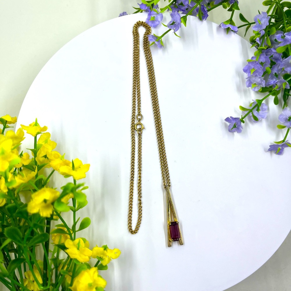 Avon Signed Letter A Initial Necklace with Purple Crystal Accent